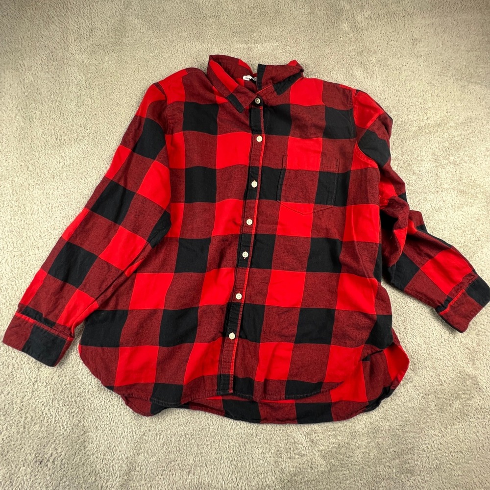 Old Navy The Classic Shirt Women's XXL Flannel Buffalo Check Red Black Button - Picture 13 of 13